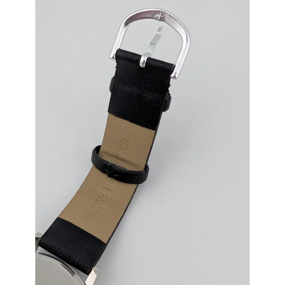 Accutime Watch Women 34mm Silver Case‎ Heart Charm Black Band- New Battery